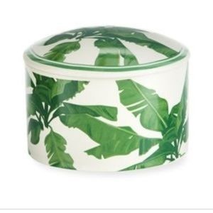 D.L. & Co 3 Wick Candle Reusable Lidded Ceramic Dish Palm Leaf Brazilian Guava